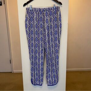 Blue & Beige Ikat Pattern Pull On Drawstring Cato Pocket Pants Womens Size Large